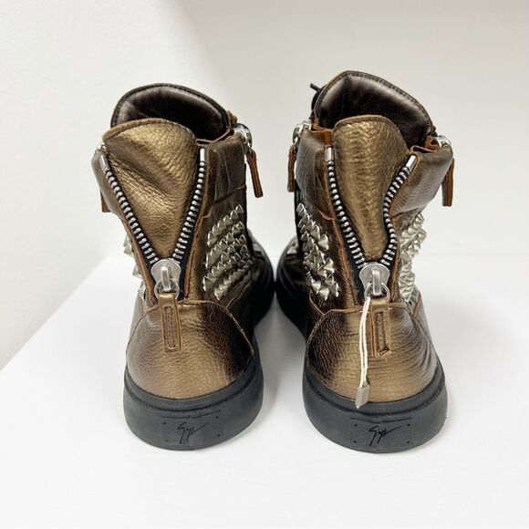 Giuseppe Zanotti Studded Sneakers Metallic Copper Zipper 46 13 Leather - Picture 5 of 7